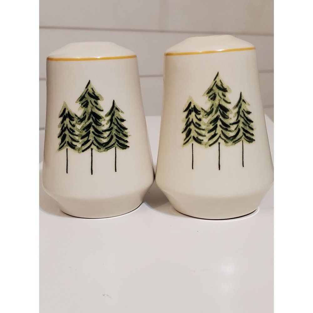 Merry Brite Salt and Pepper Shakers With Evergreen Trees